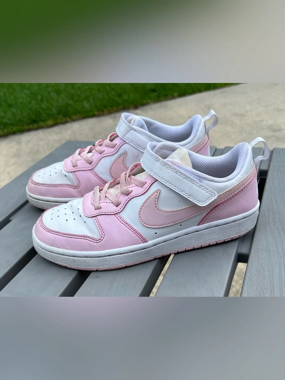 Nike Court Borough Low Recraft 3Y Little Kids White and Pink With Velcro Strap!